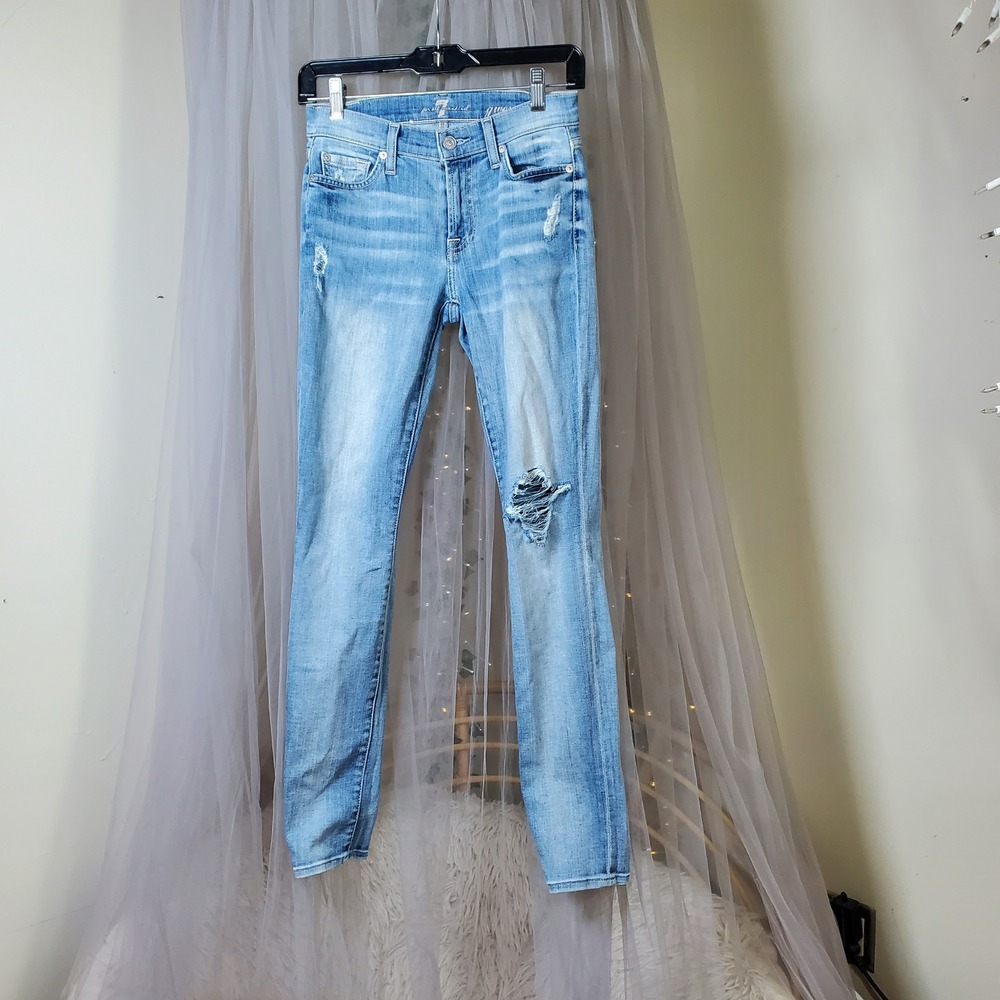 7 For All Mankind Gwenevere Cigarette Jeans Indie Rocker Blue Distressed 27x29